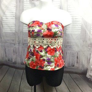 Torrid Tropical Floral Print Strapless Bustier Top 0